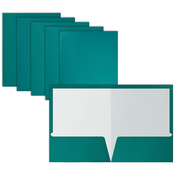 Better Office Products 2 Pocket Glossy Laminated Paper Folders Portfolio Letter Size, Teal, 25PK 80171 - main